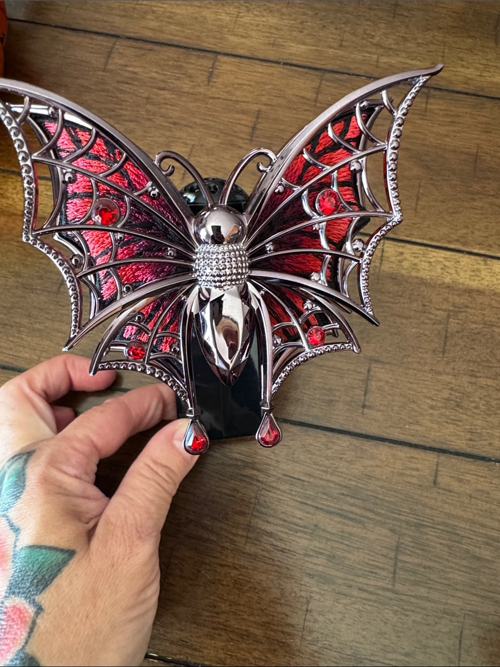 Silver-Tone Red Crystal Bat Wall Plug in